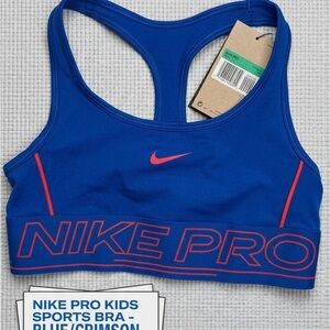 NEW Nike Pro Kids Girls Sports Bra Size S Blue Crimson Dri-Fit FZ5863-480